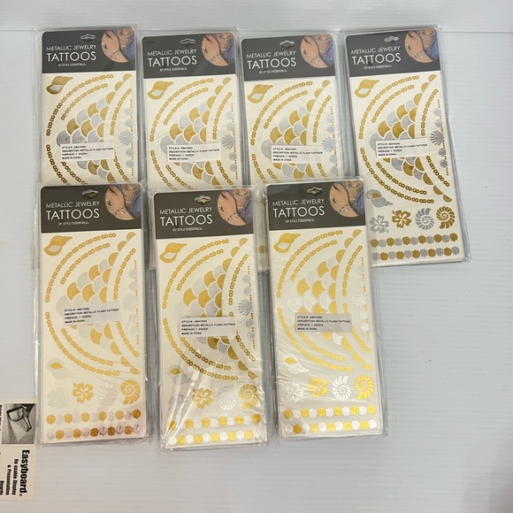 7 JEWELRY FLASH METALLIC TATTOO Temporary Henna Waterproof Transfer Gold/ Silver - Picture 4 of 6